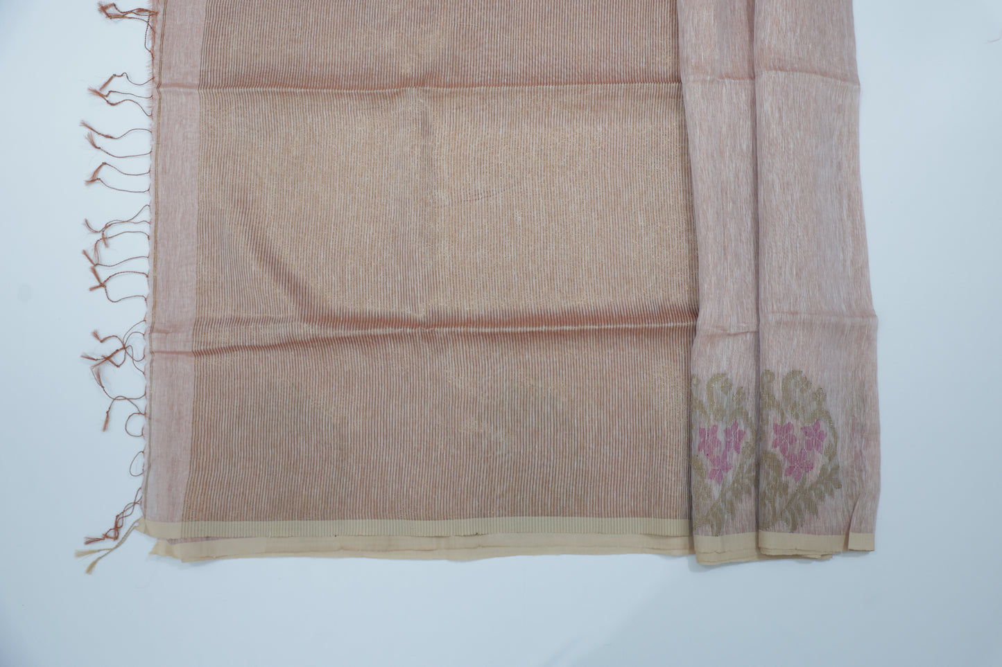 Peach Tissue Linen Saree- Banarasi