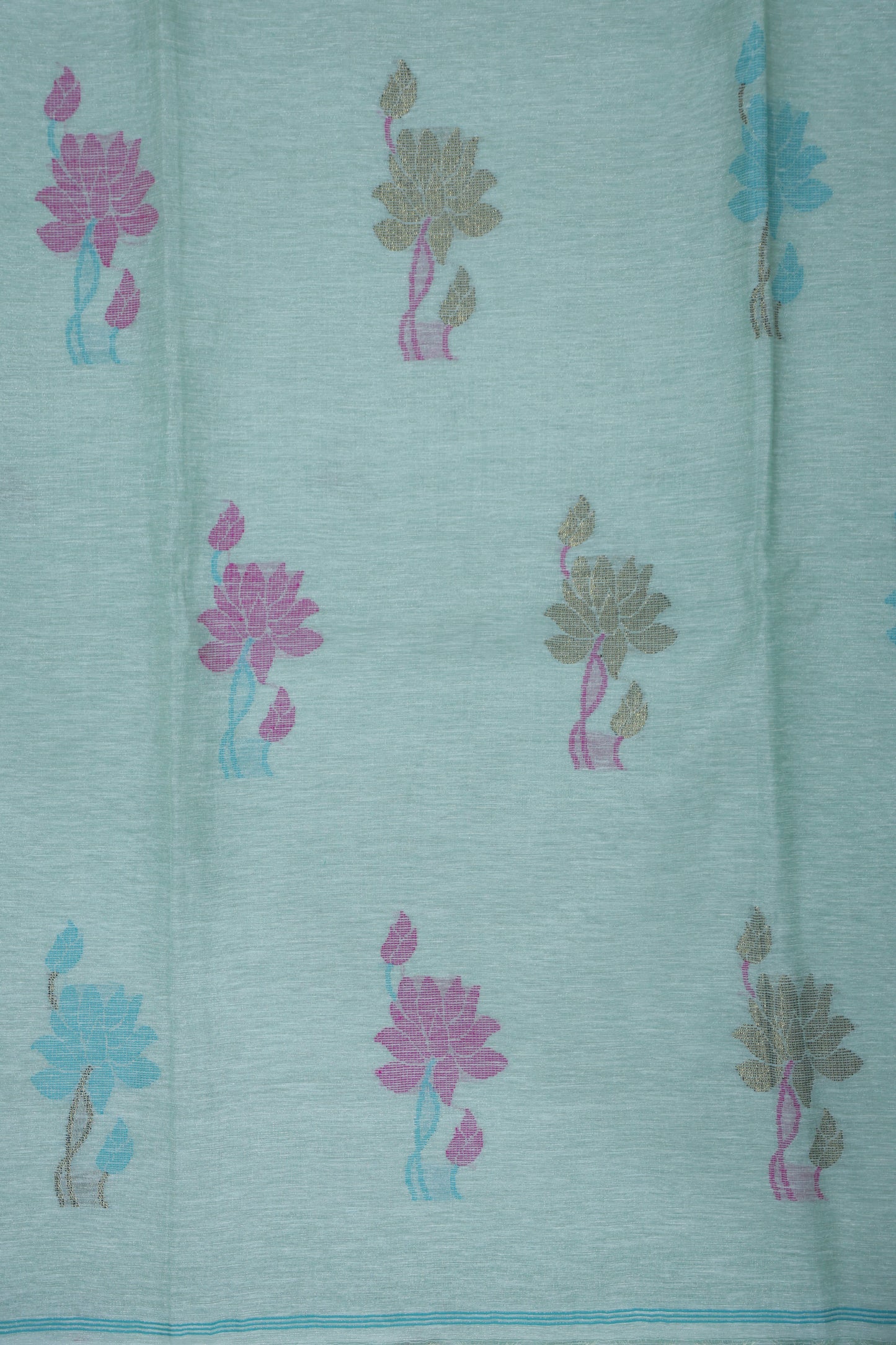 Mint Green Tissue Linen Saree- Flower butta