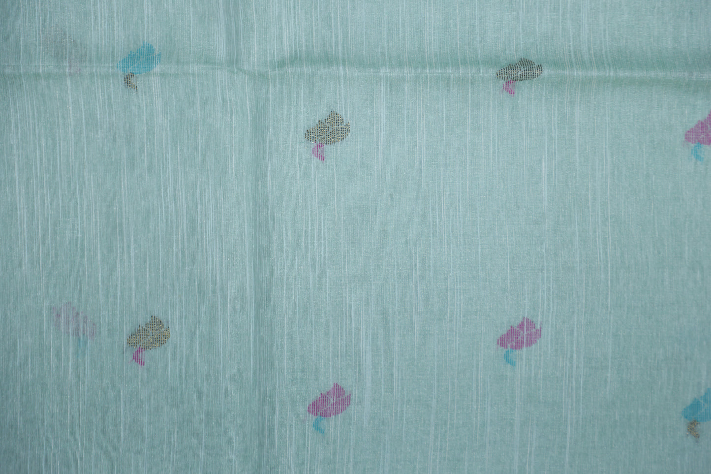 Mint Green Tissue Linen Saree- Flower butta