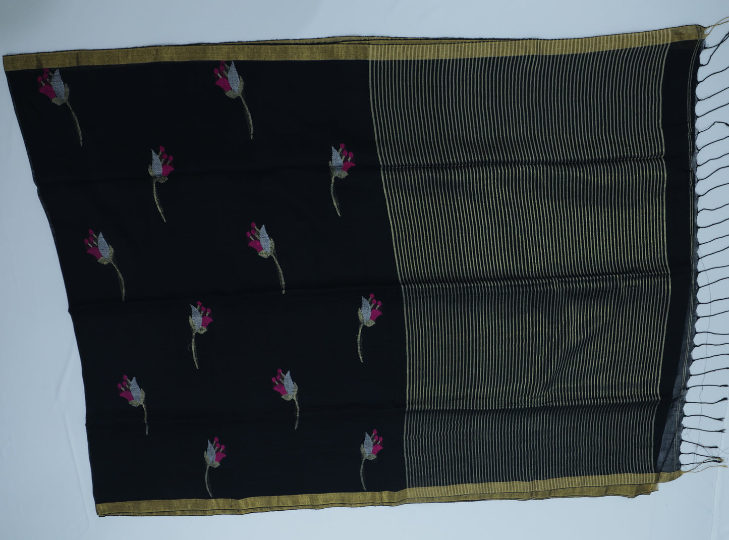 Tulip Linen Saree- Black