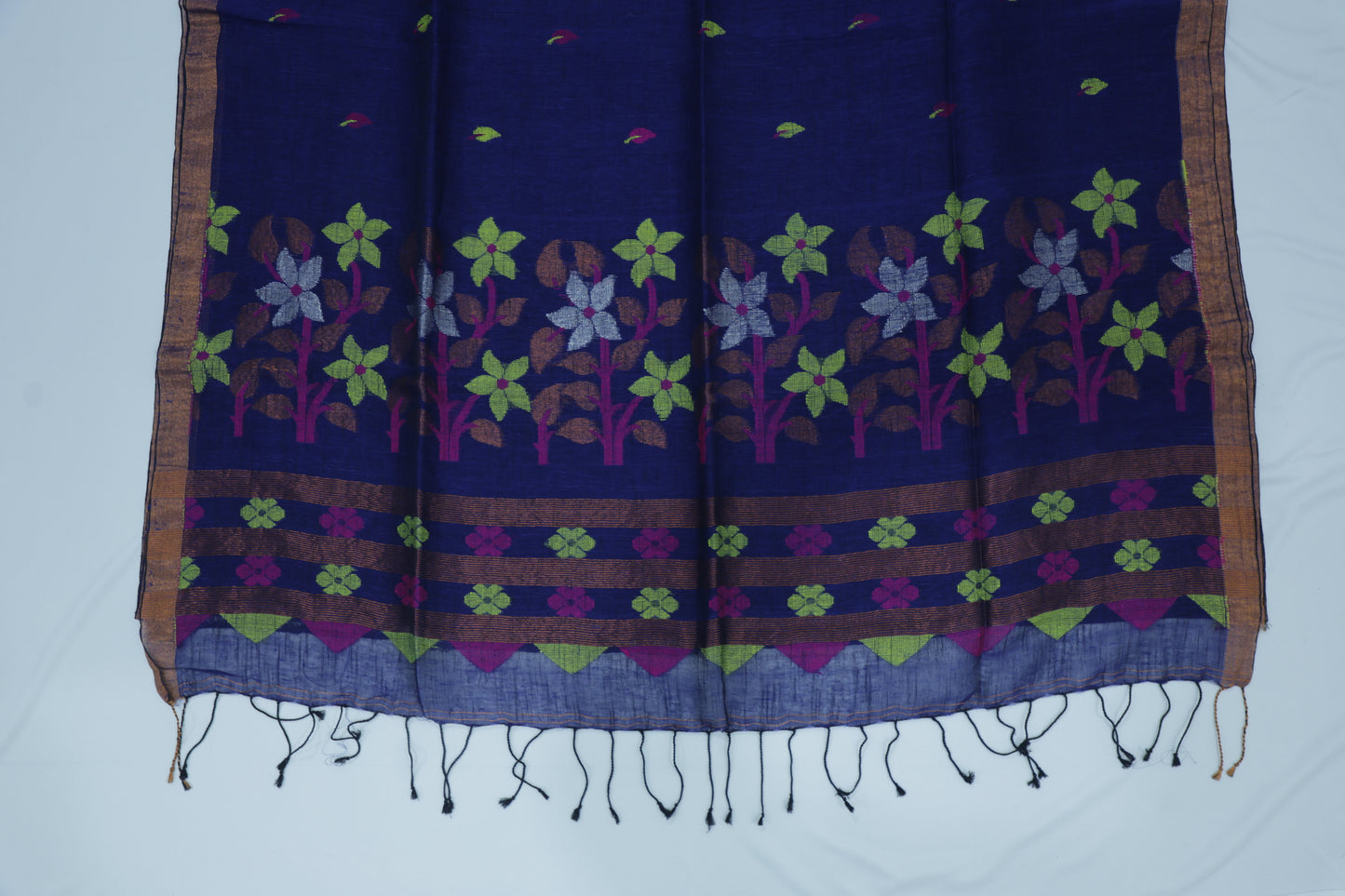 Blue Linen Jamdani Saree