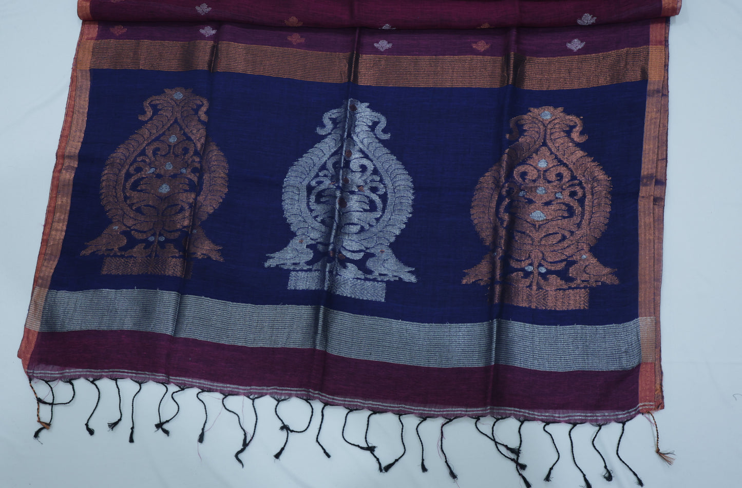 Magenta and Blue Linen Saree