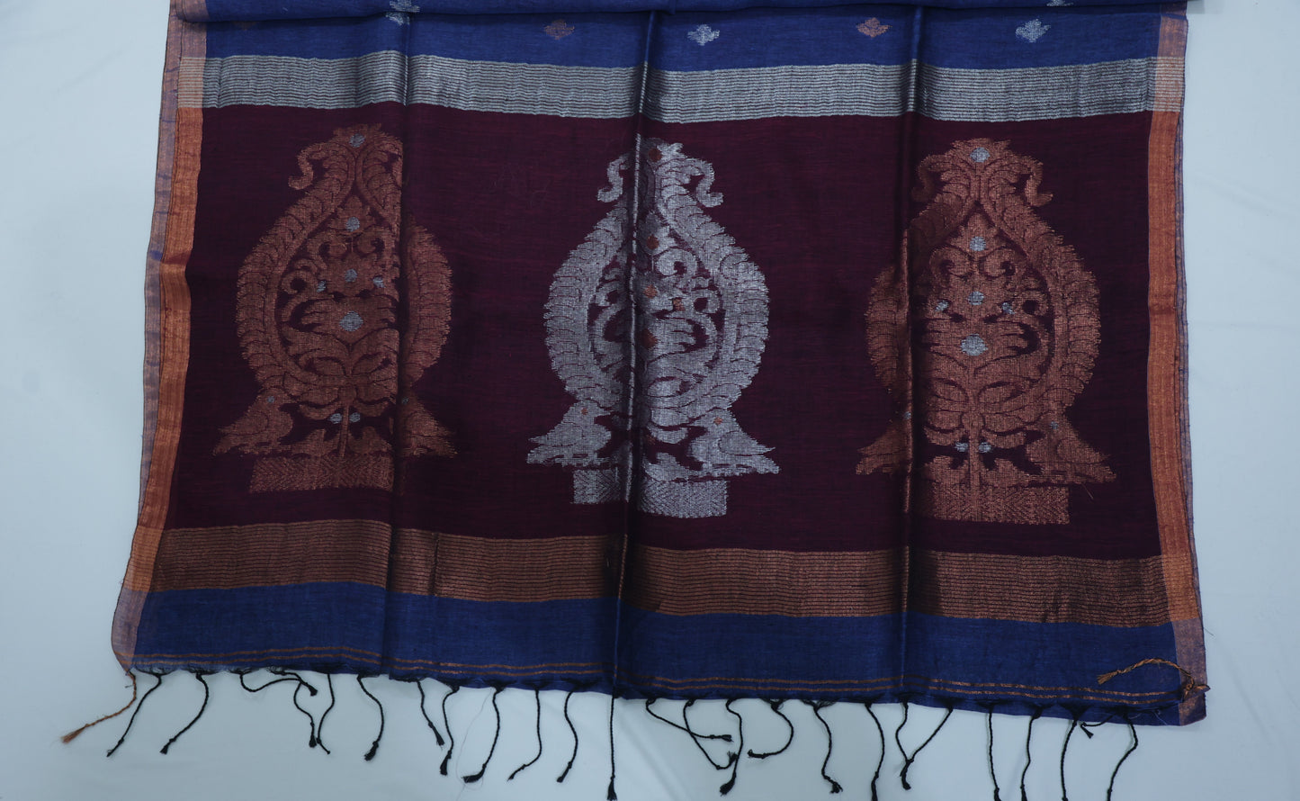 Blue and Maroon Linen Saree