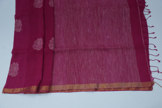 Rose Linen Saree- Pink