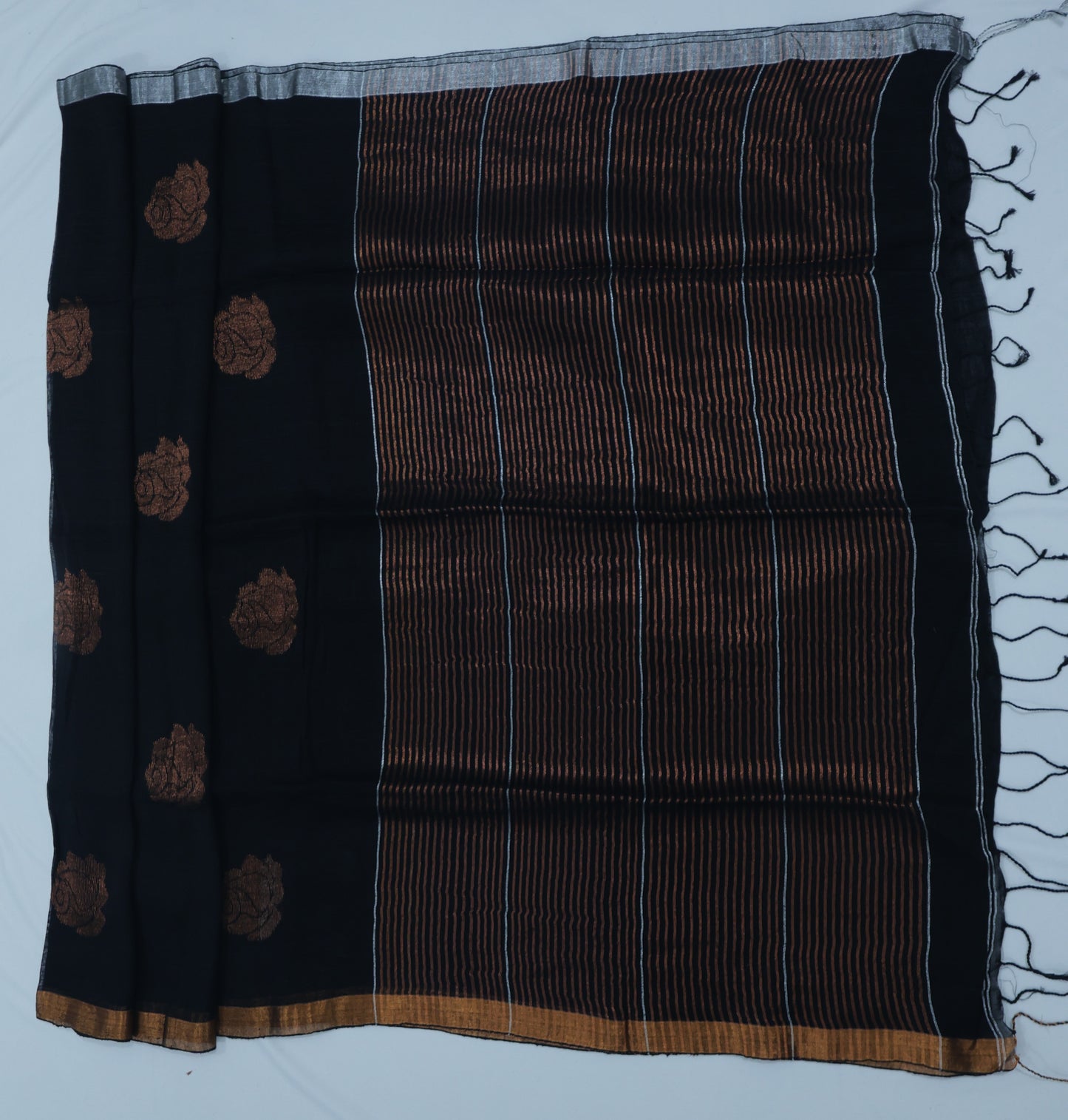 Rose Linen Saree- Black- Design 2