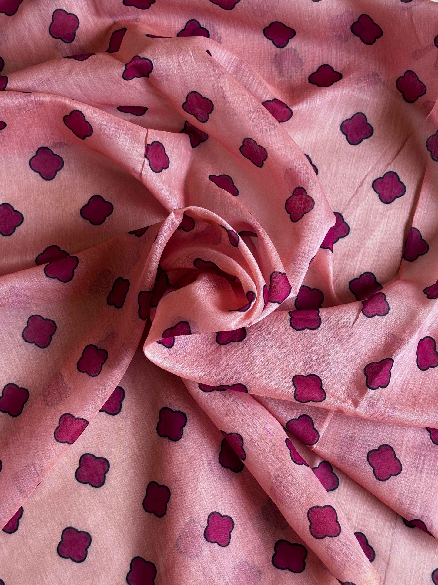 Peach and Maroon Chanderi Cotton Saree