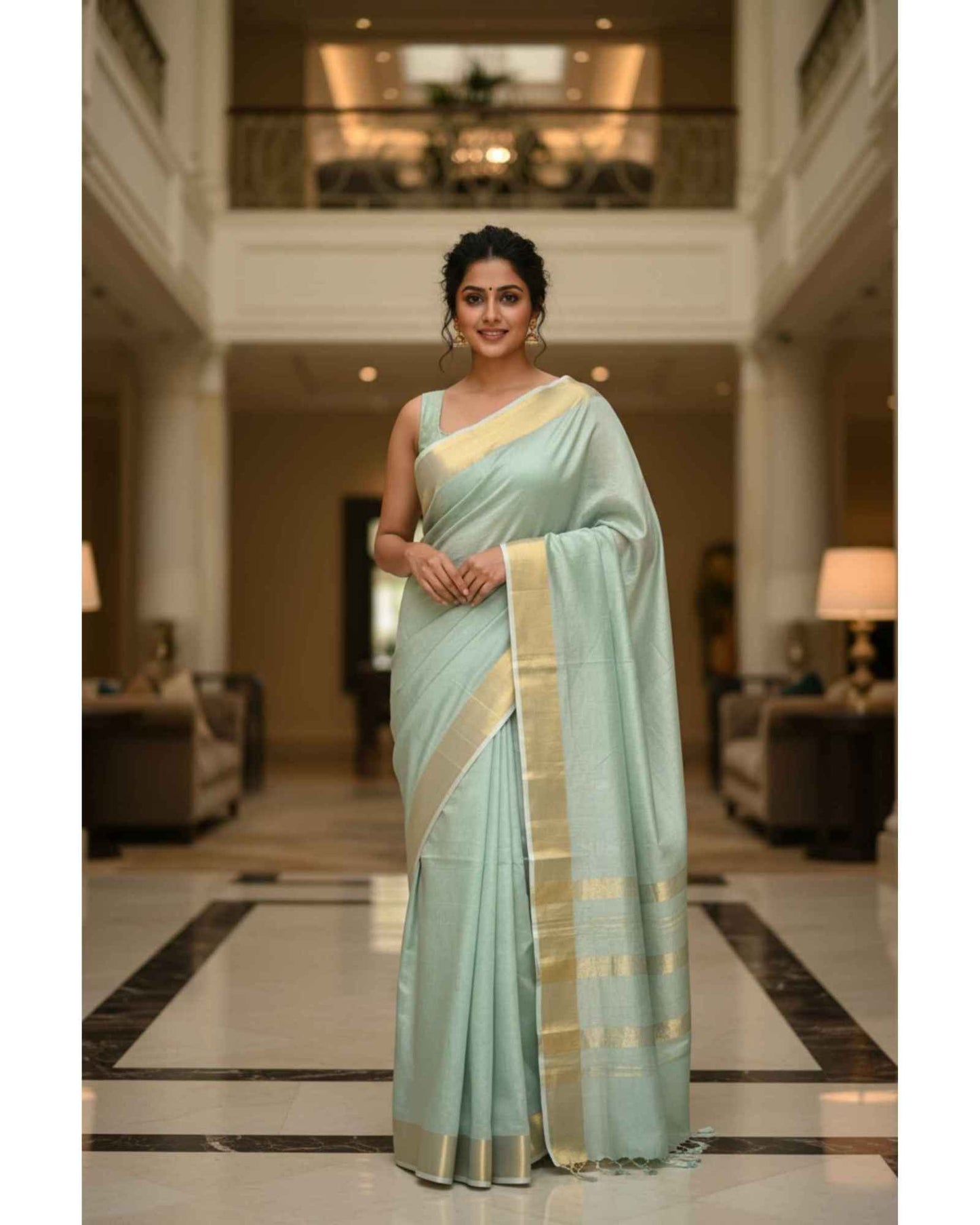 Mint Green Bhagalpuri Silk Saree
