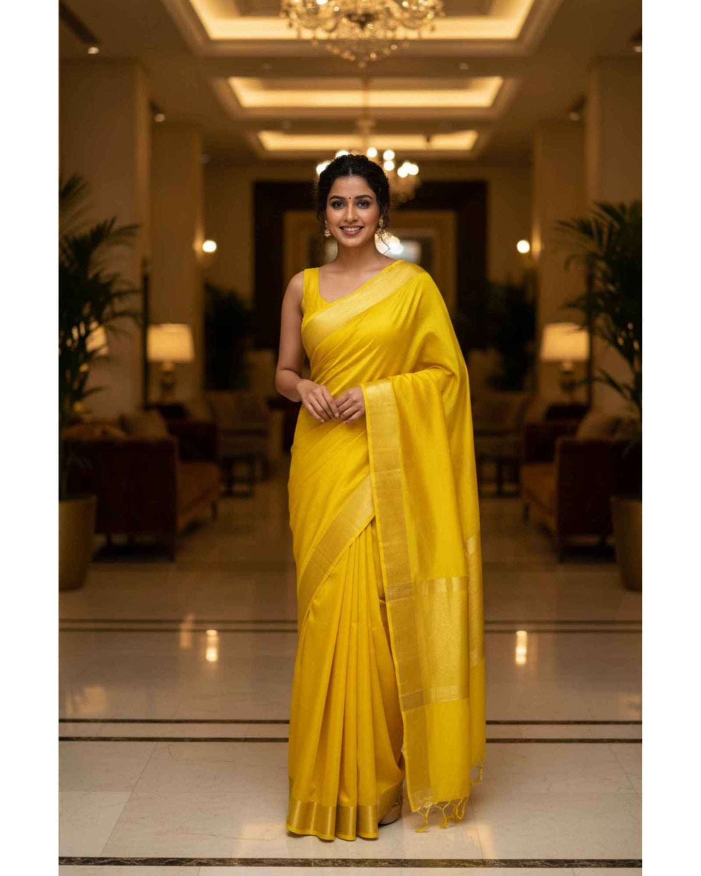 Yellow Bhagalpuri Silk Saree