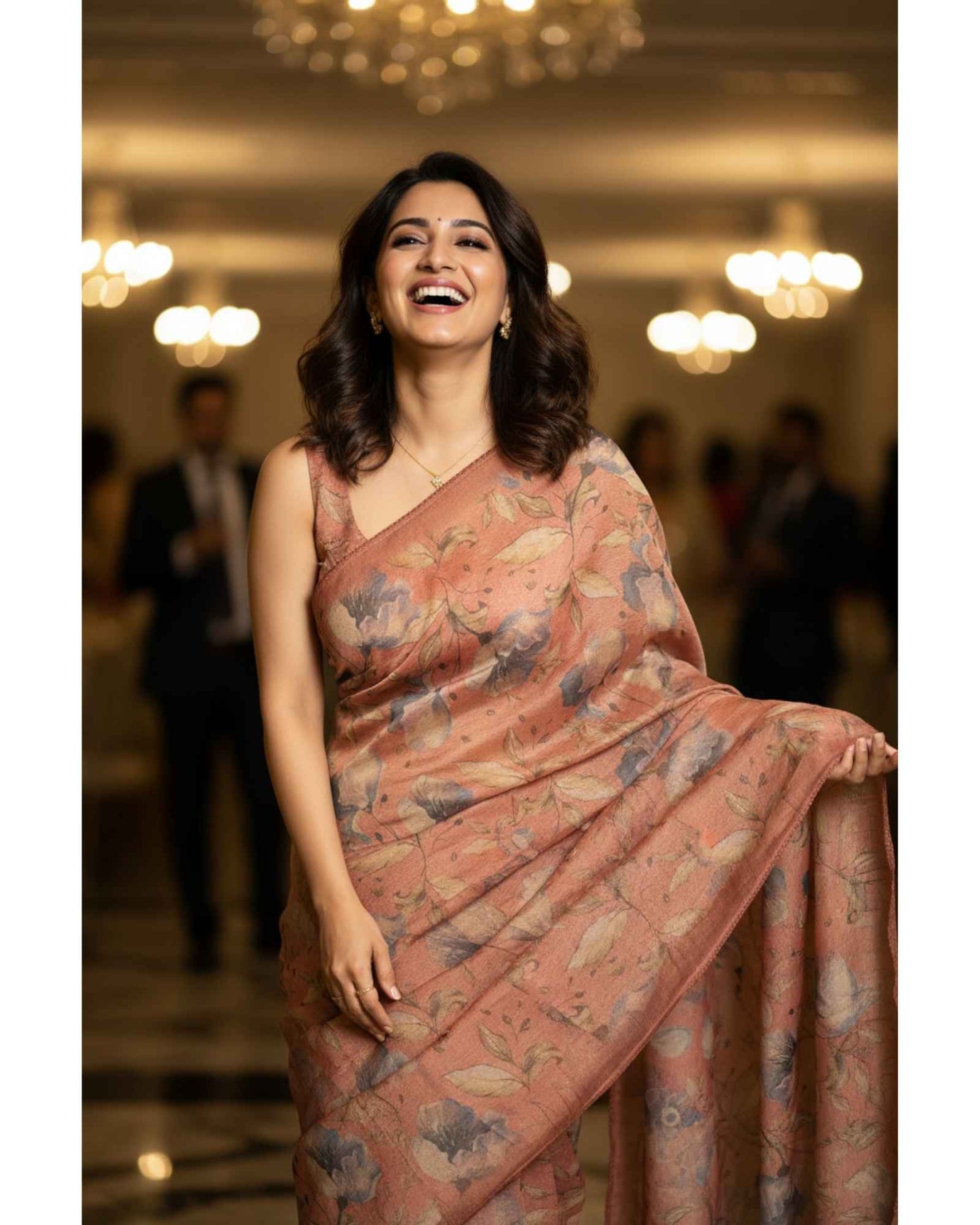 Orange Peach Crush Tissue Saree with Digital Print