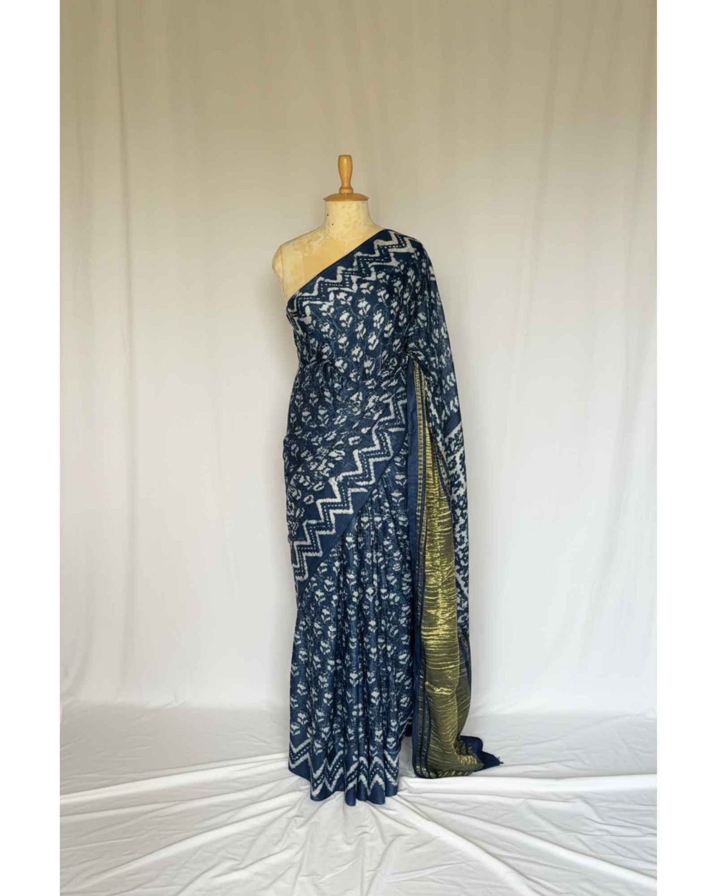 Indigo Modal Silk Saree- Design 3