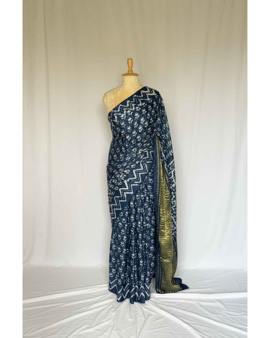 Indigo Modal Silk Saree- Design 3