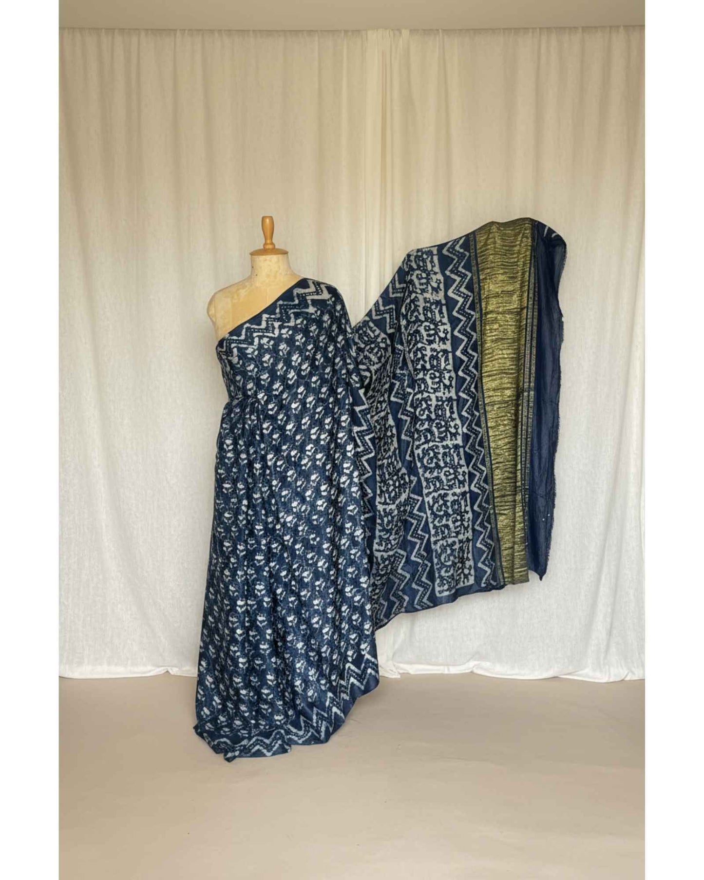 Indigo Modal Silk Saree- Design 3