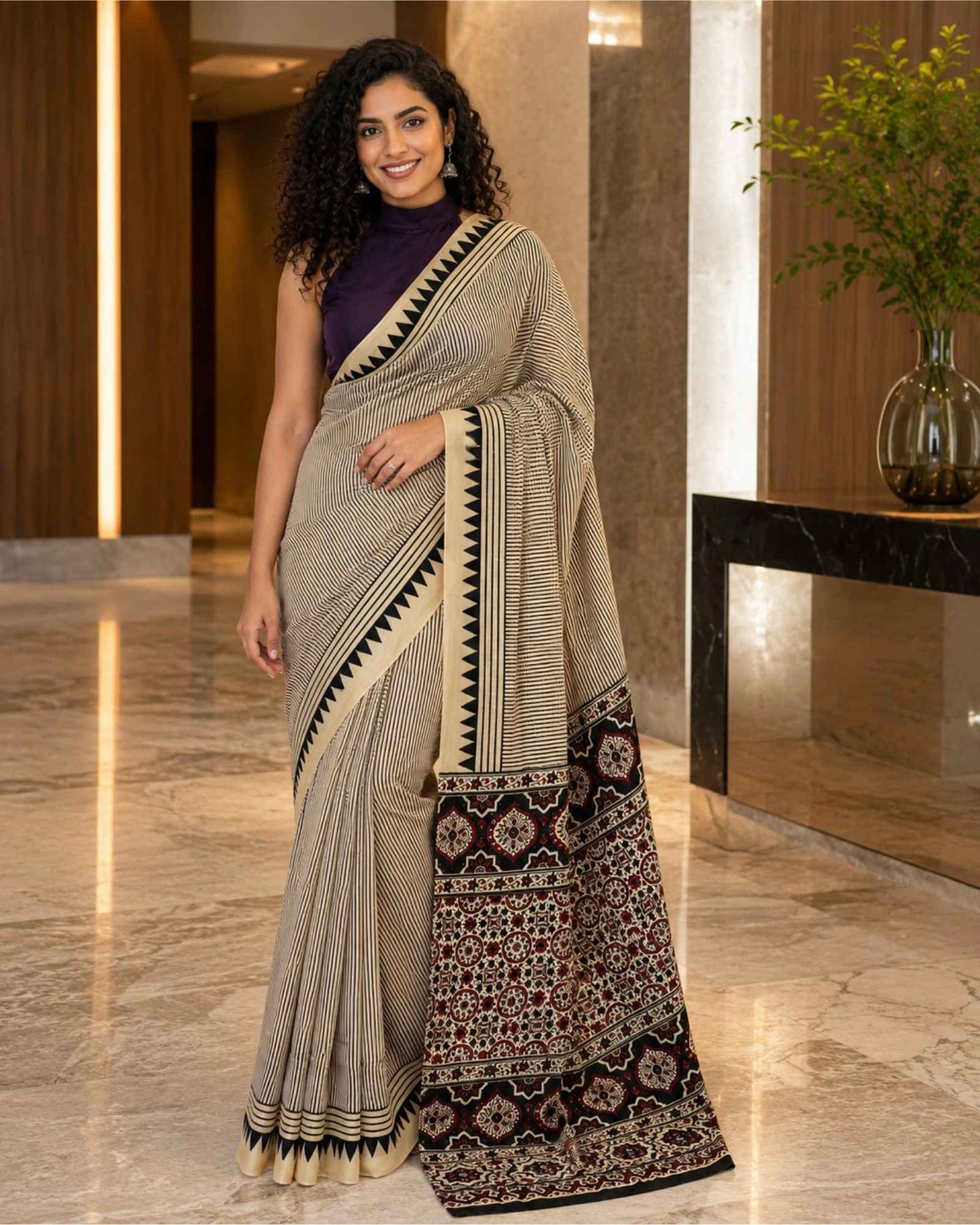 Cream base Striped Saree