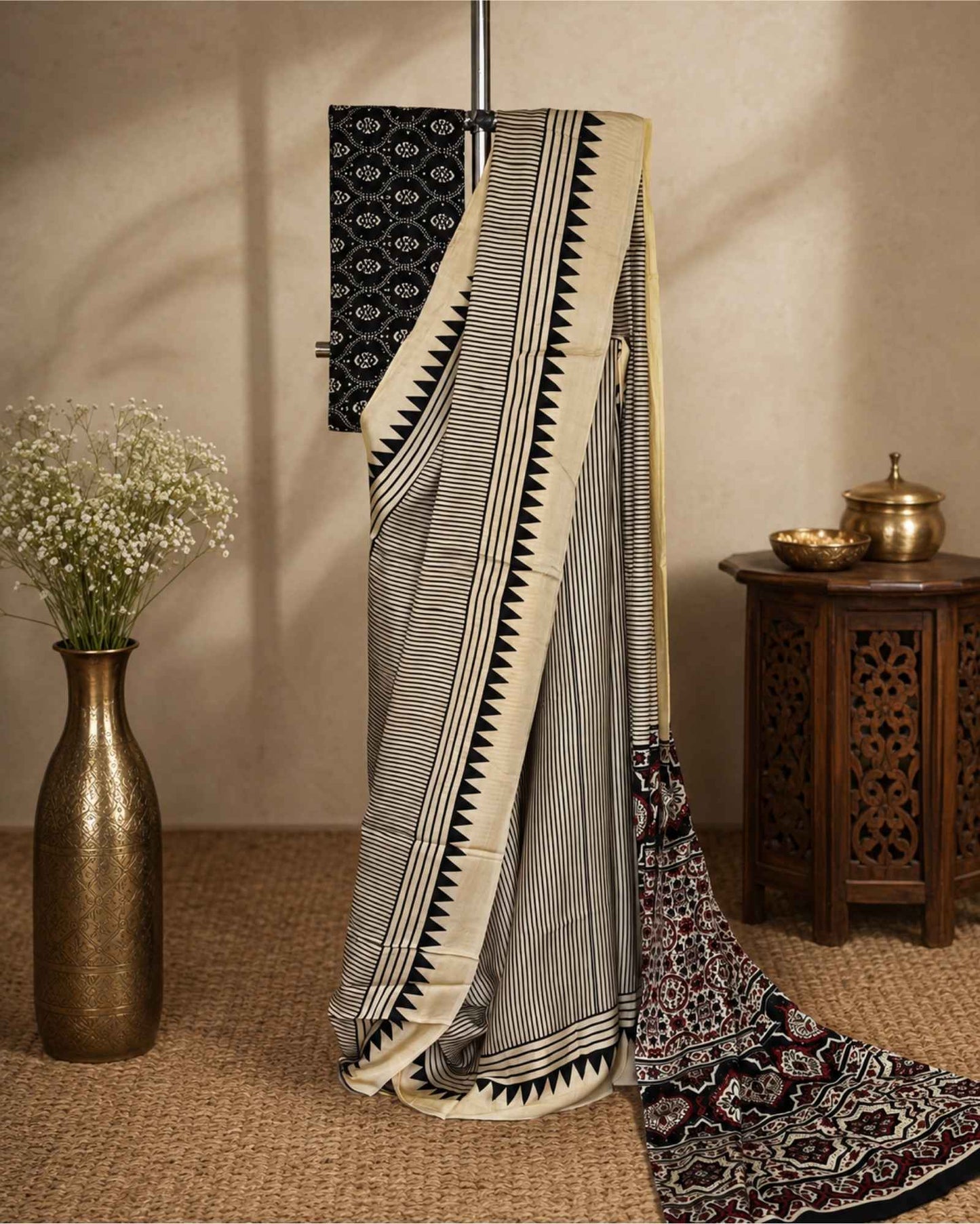 Cream base Striped Saree