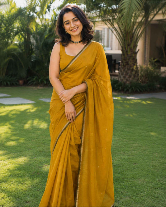Mustard Maheshwari Silk Cotton Saree