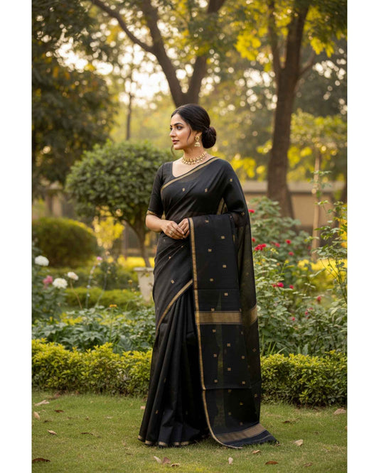 Black Maheshwari Silk Cotton Saree