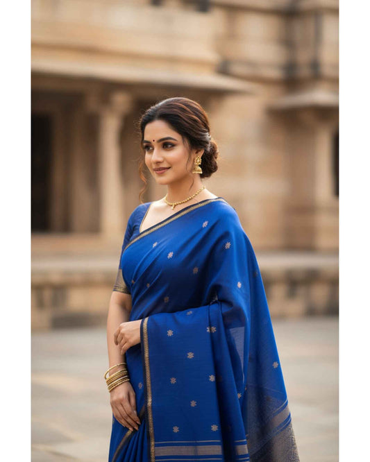 Blue Maheshwari Silk Cotton Saree
