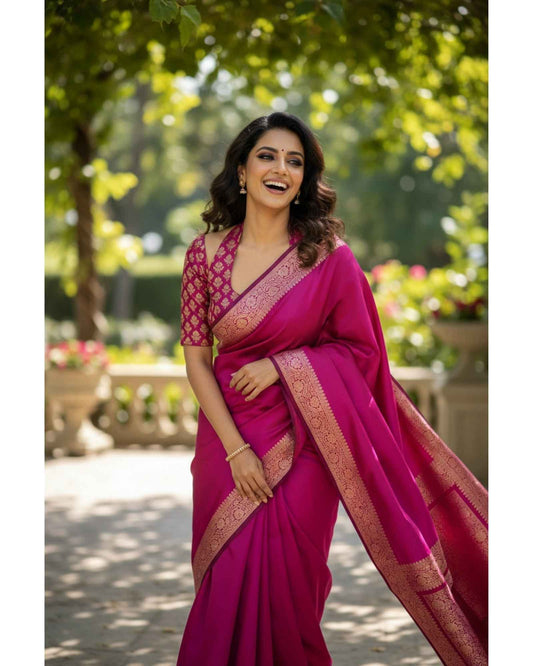 Pink Semi Katan Silk Saree