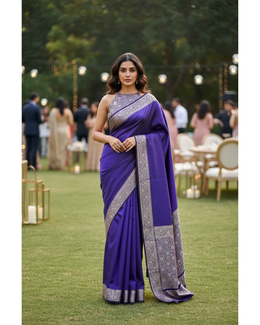 Purple Semi Katan Silk Saree