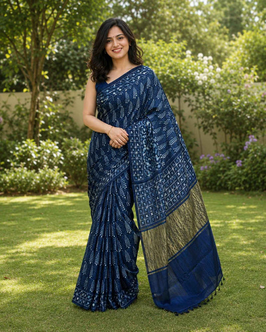 Indigo Modal Silk Saree- Design 1