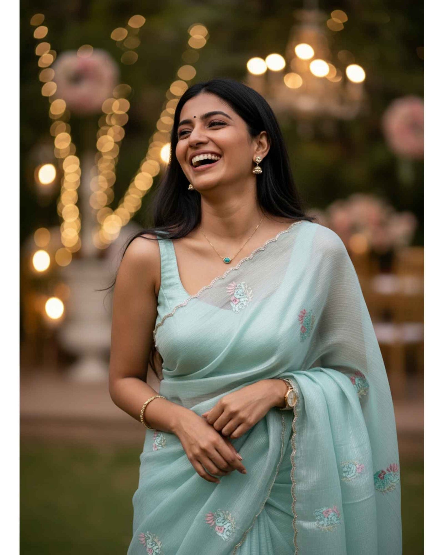 Sea Blue Crush Tissue Saree