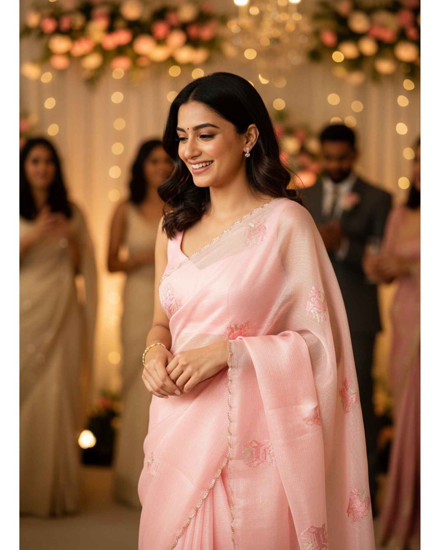 Baby Pink Crush Tissue Saree