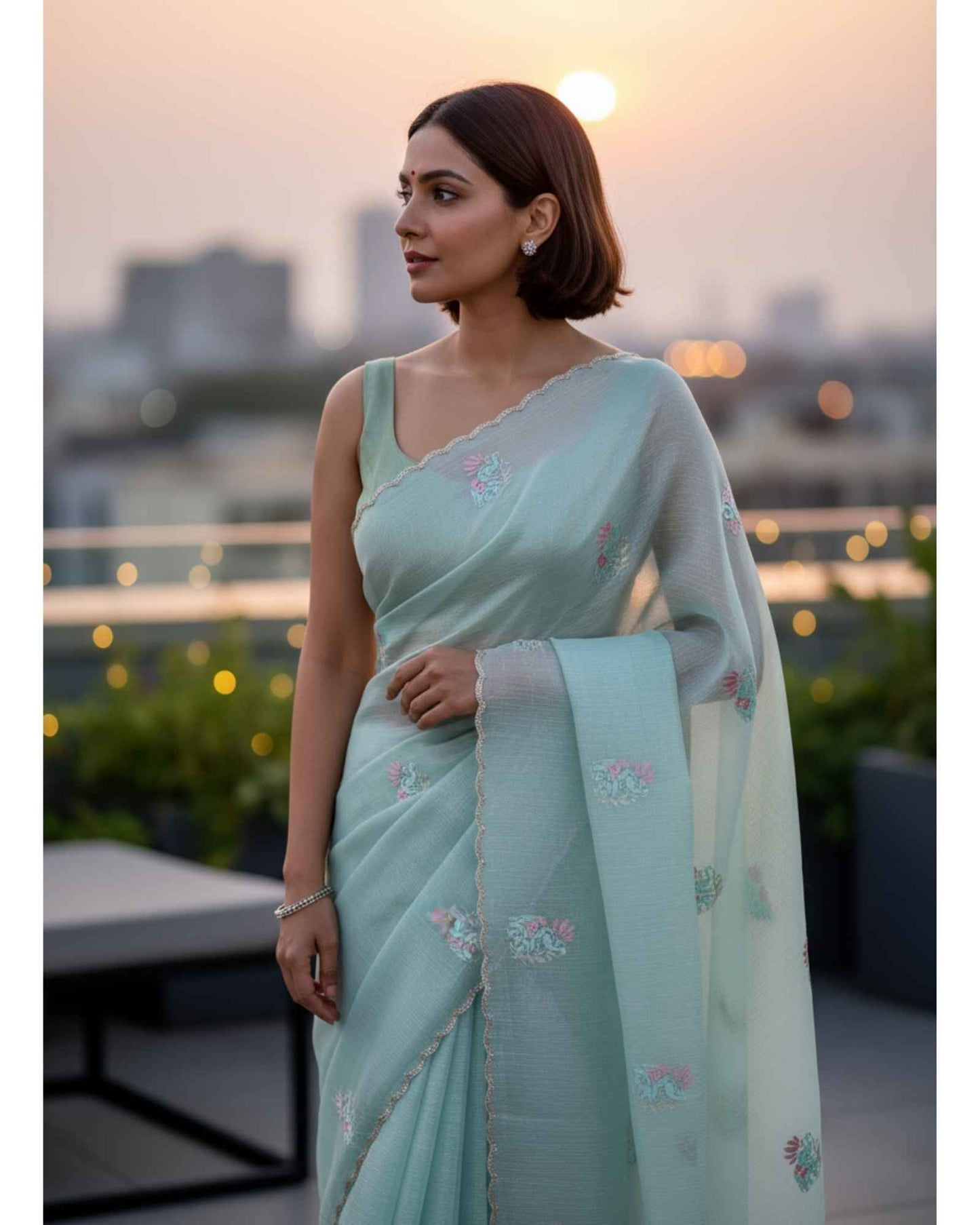 Sea Blue Crush Tissue Saree
