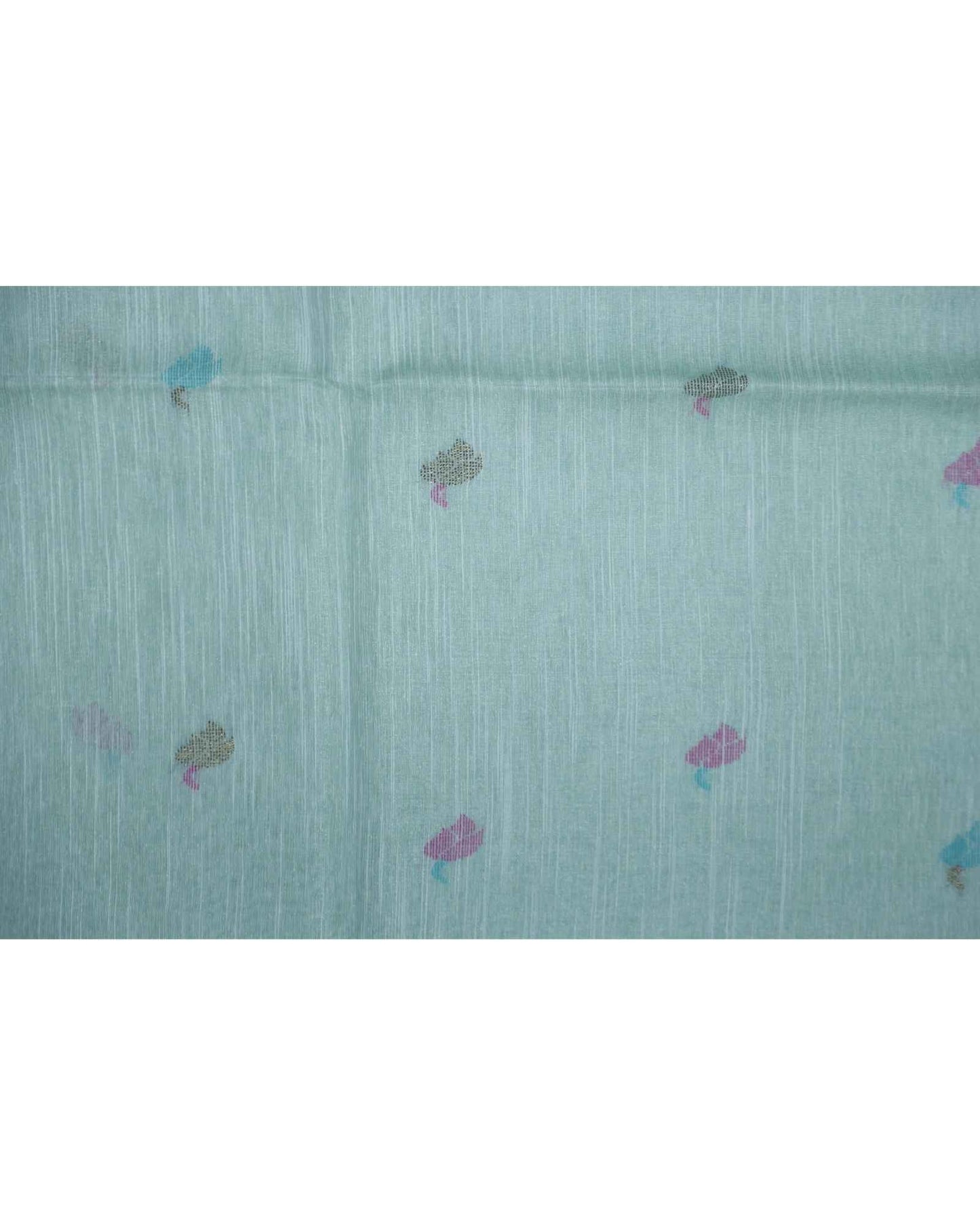 Mint Green Tissue Linen Saree- Flower butta