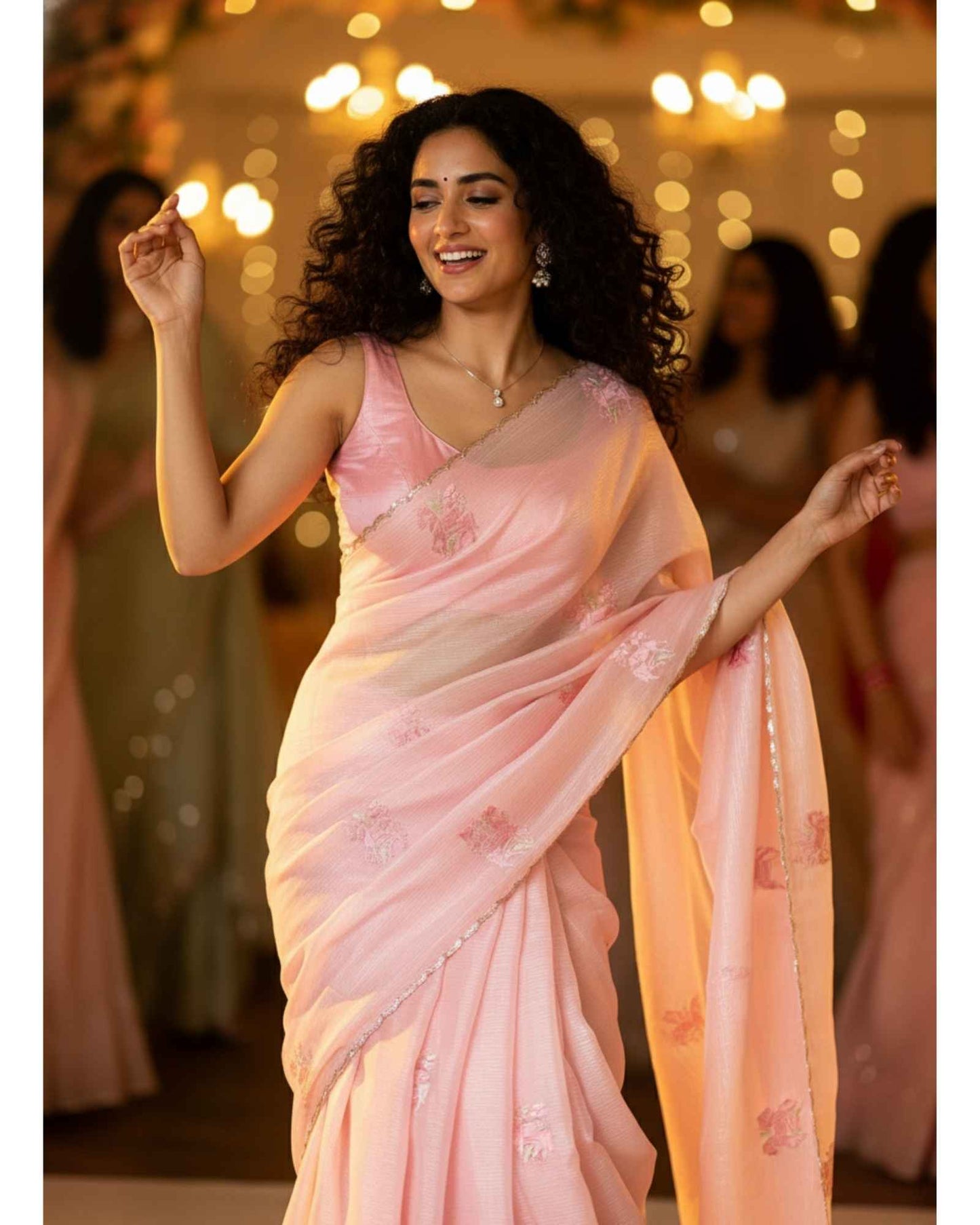Baby Pink Crush Tissue Saree