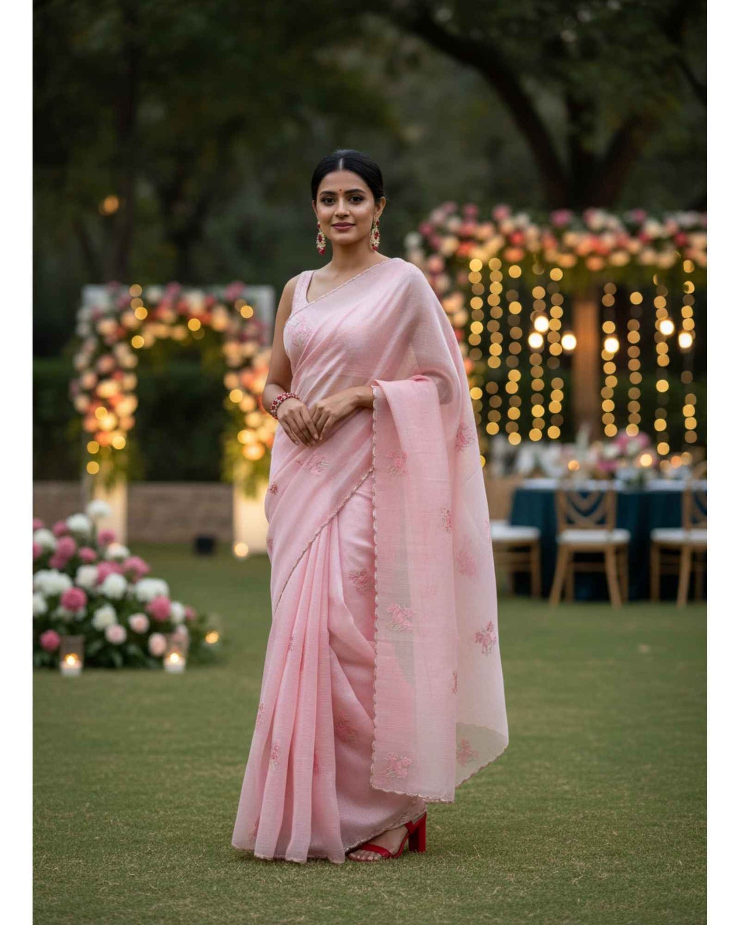 Baby Pink Crush Tissue Saree