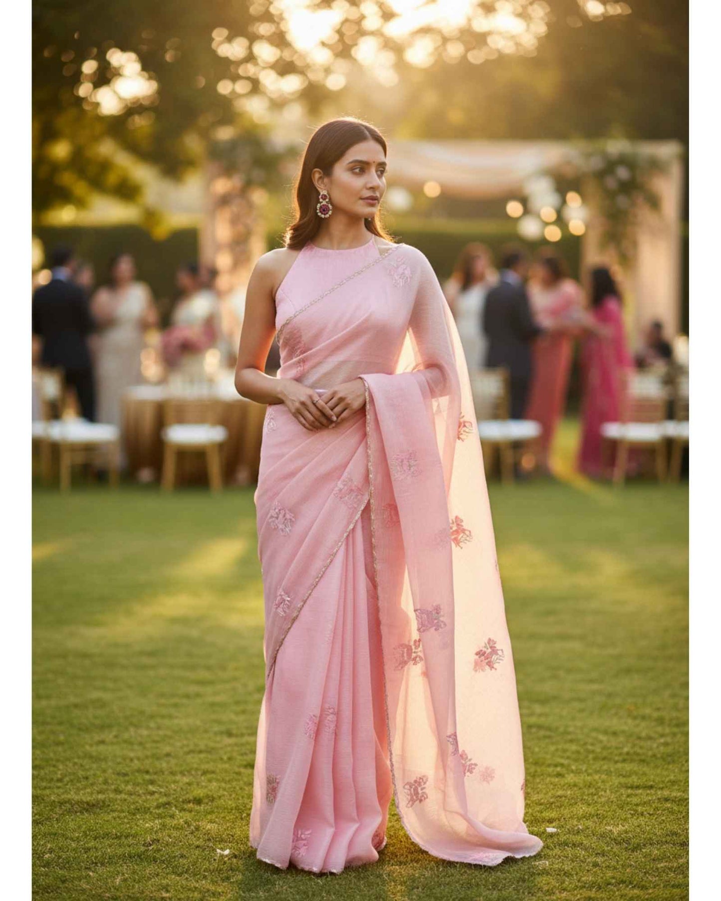 Baby Pink Crush Tissue Saree