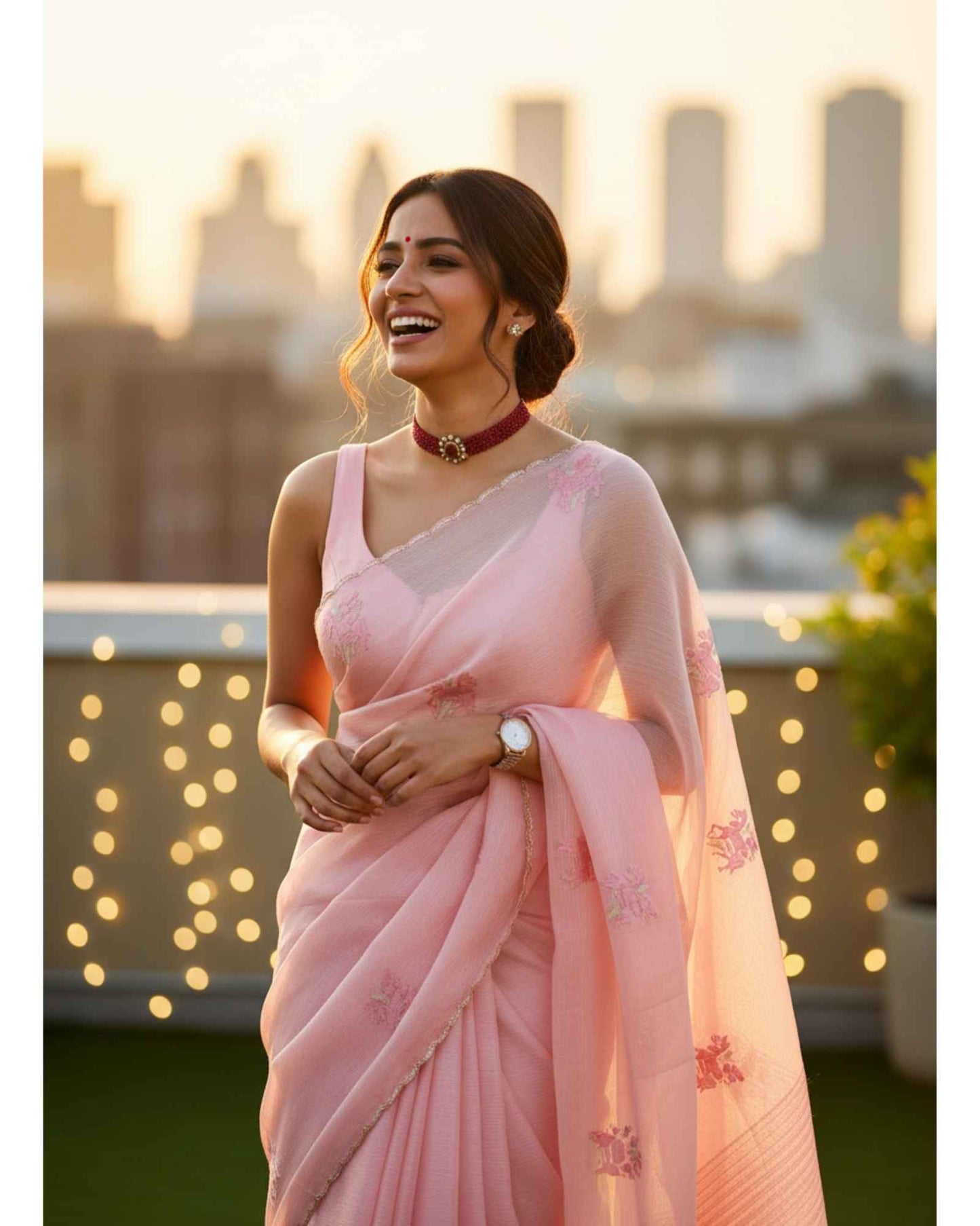 Baby Pink Crush Tissue Saree