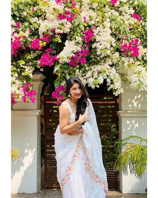 Off White Crush Tissue Saree