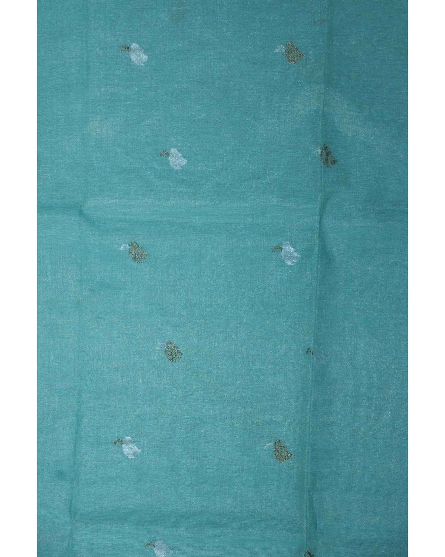 Sea Blue Tissue Linen Saree- Flower butta