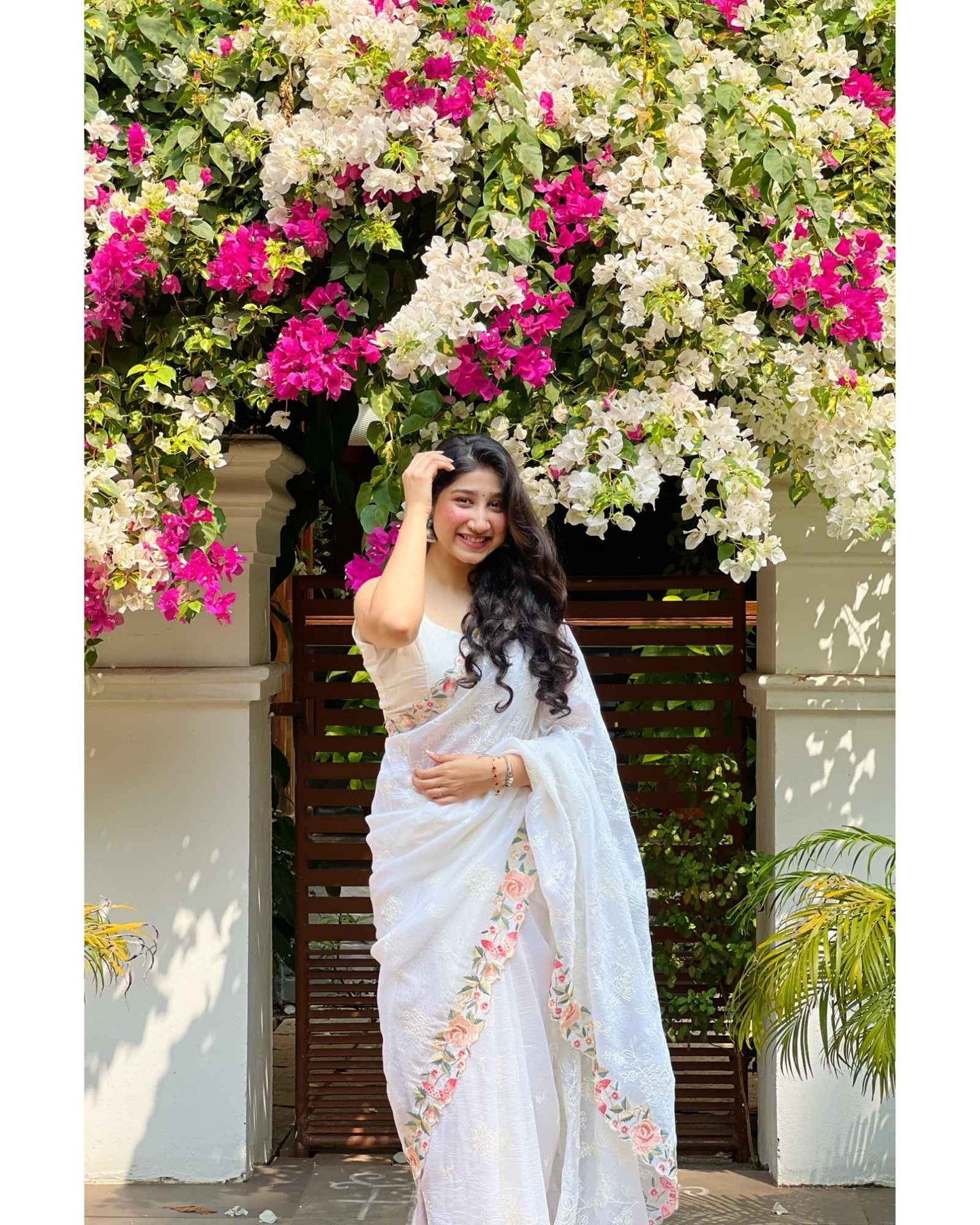 Off White Crush Tissue Saree