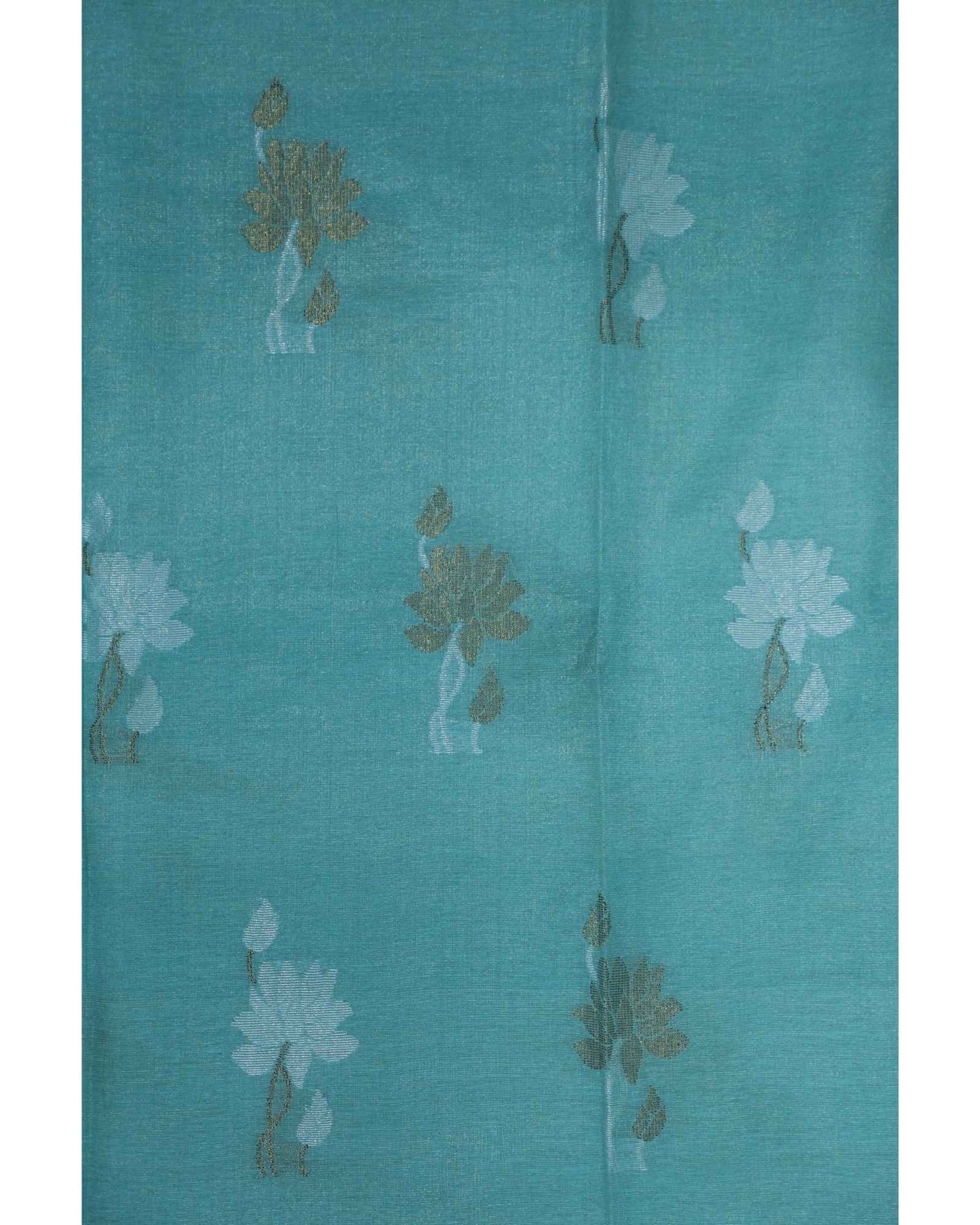 Sea Blue Tissue Linen Saree- Flower butta