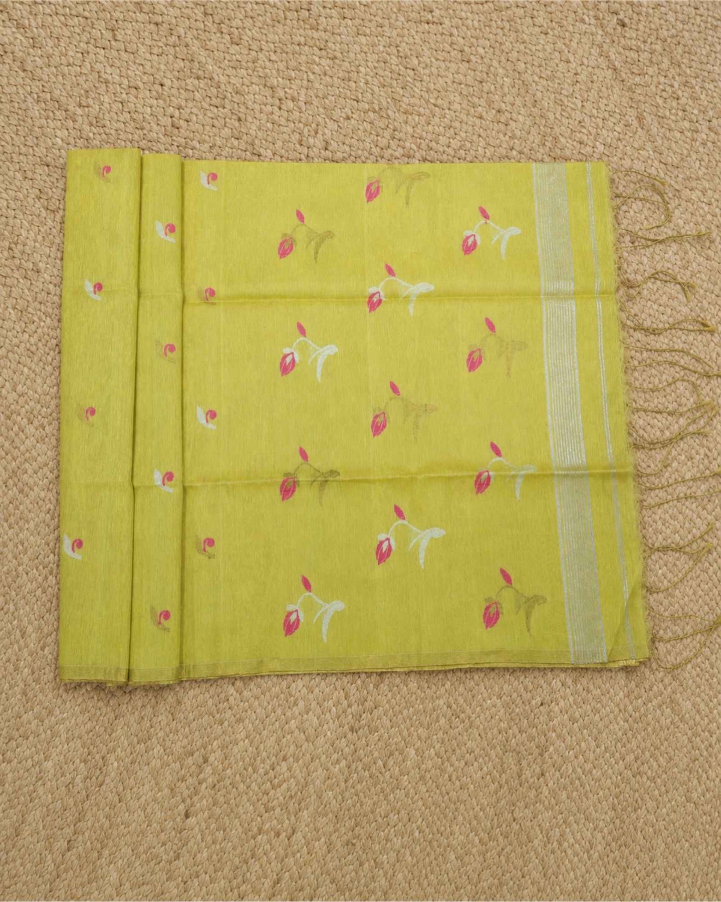 Yellow Tissue Linen Saree- Tulips