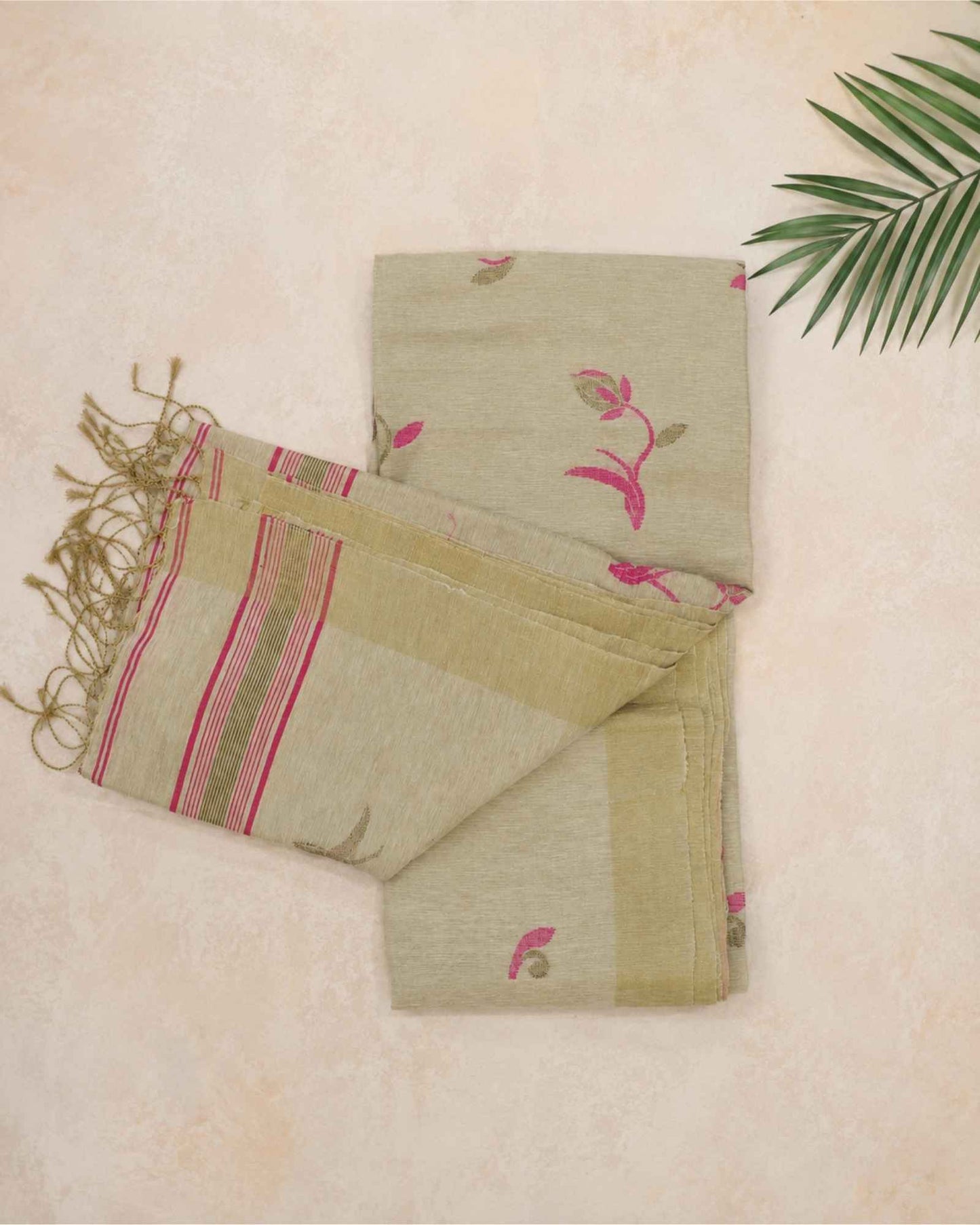 Light Golden Tissue Linen Saree - Tulips
