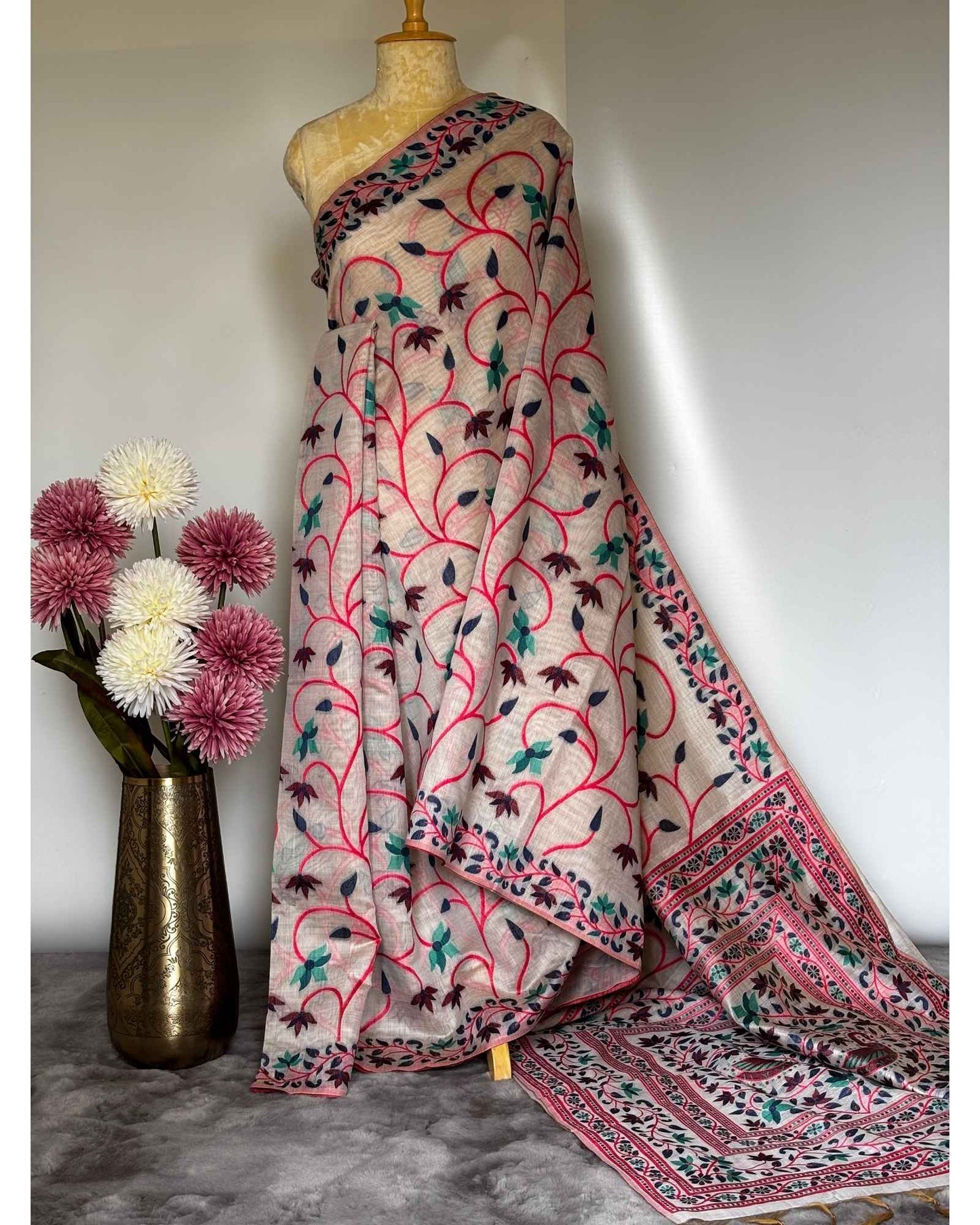 Chanderi Cotton Saree with jaal embroidery - Design 1