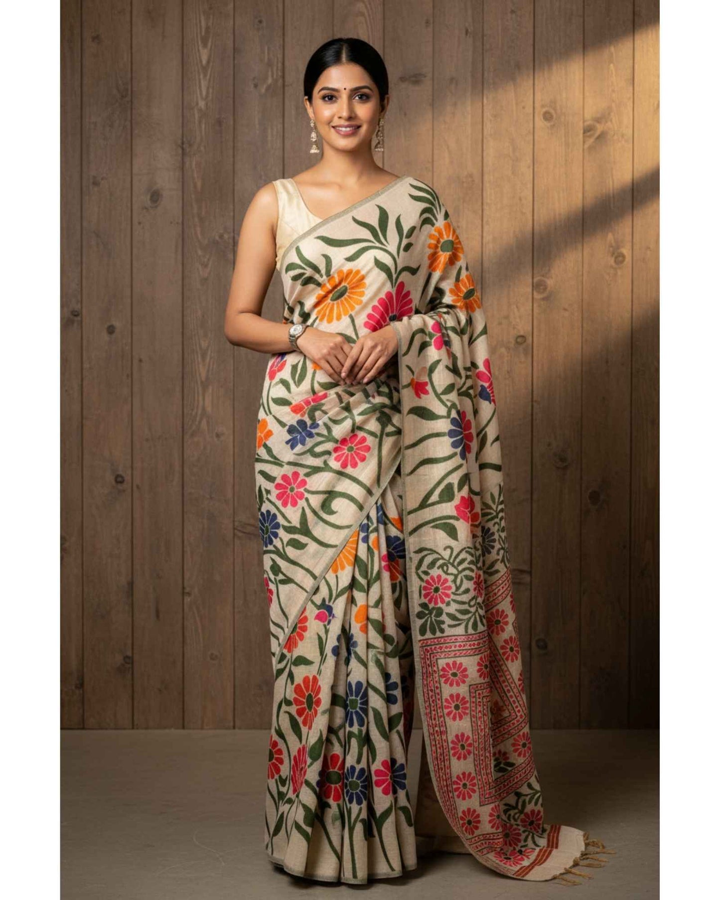 Chanderi Cotton Saree with jaal embroidery - Design 2