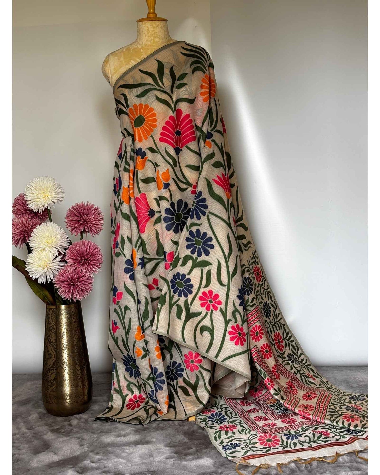Chanderi Cotton Saree with jaal embroidery - Design 2