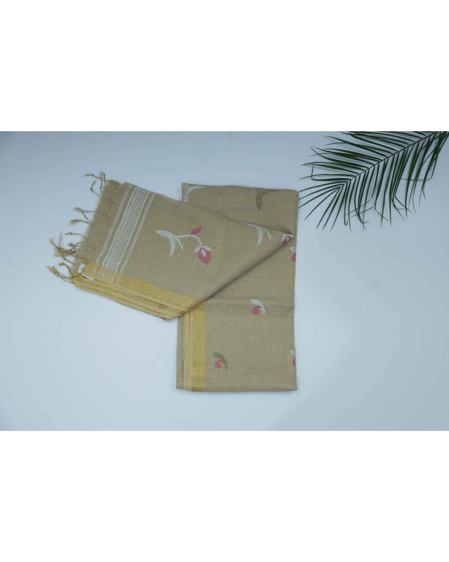 Dark Golden Tissue Linen Saree- Tulips