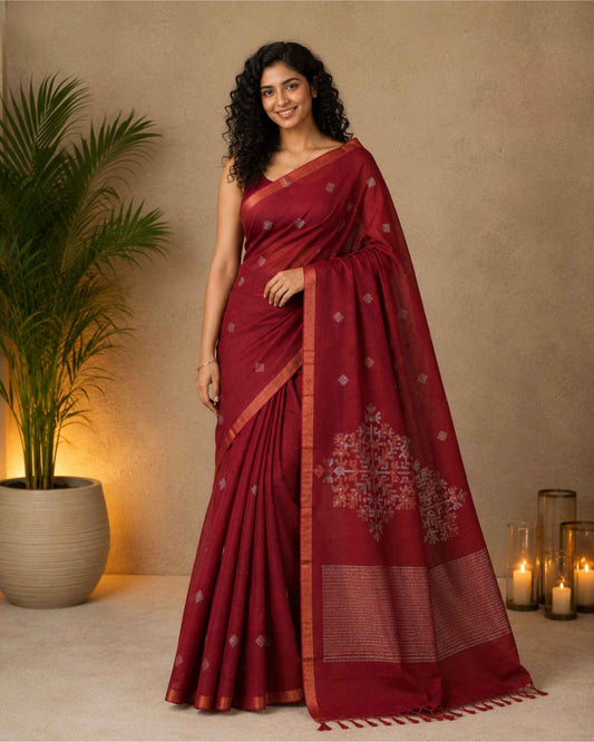 Maroon Linen- Small Butta
