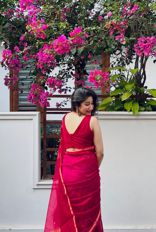 Pink Maheshwari Silk Cotton Handloom Saree