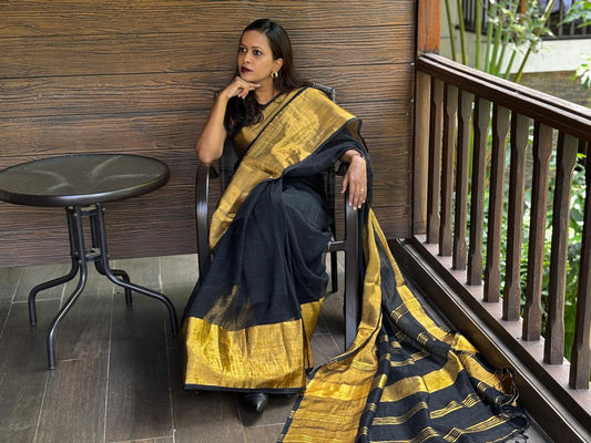 Black Mahapaar Linen Saree