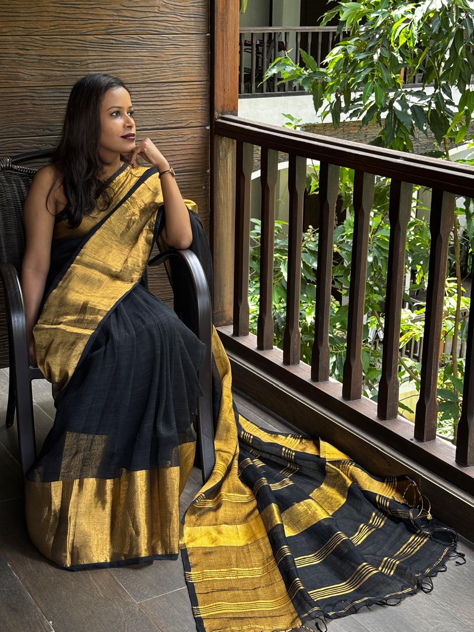 Black Mahapaar Linen Saree